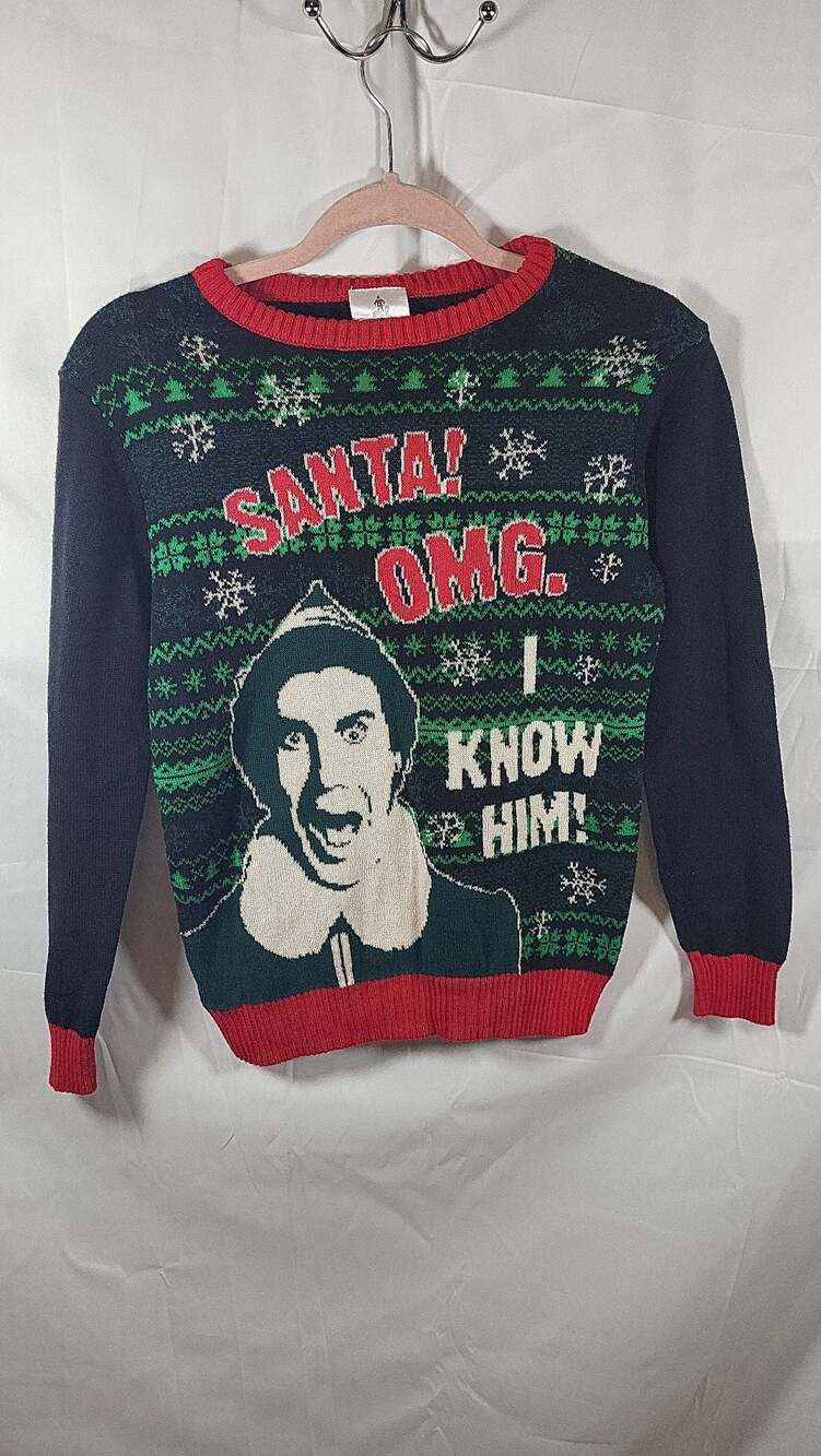 Buddy The Elf 'Santa! OMG. I Know Him!' Ugly Christmas Holiday Sweater, child's